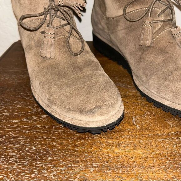 Stuart Weitzman Sockette Suede Leather Faux Fur Wedge Boot Shoes - Picture 3 of 12